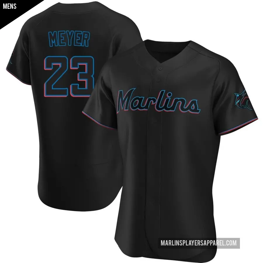 Men's Miami Marlins ＃23 Max Meyer Authentic Black Alternate Jersey