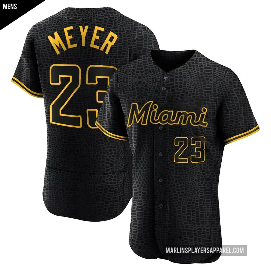 Men's Miami Marlins ＃23 Max Meyer Authentic Black Snake Skin City Jersey