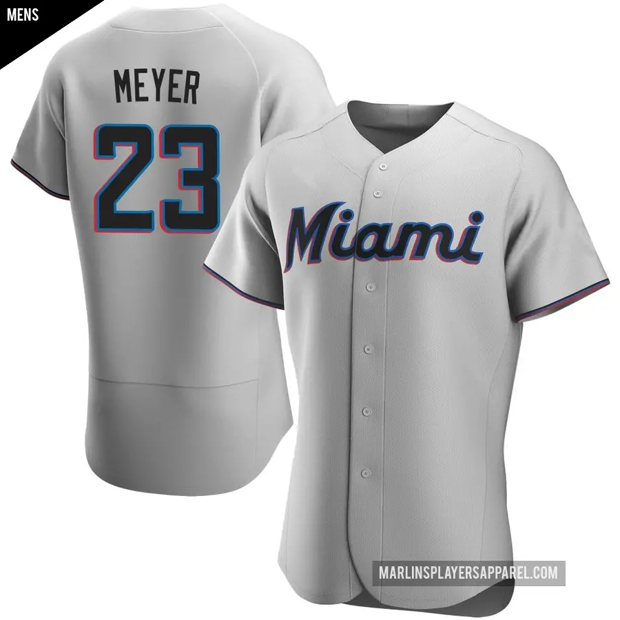 Men's Miami Marlins ＃23 Max Meyer Authentic Gray Road Jersey