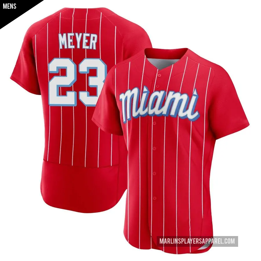 Men's Miami Marlins ＃23 Max Meyer Authentic Red 2021 City Connect Jersey