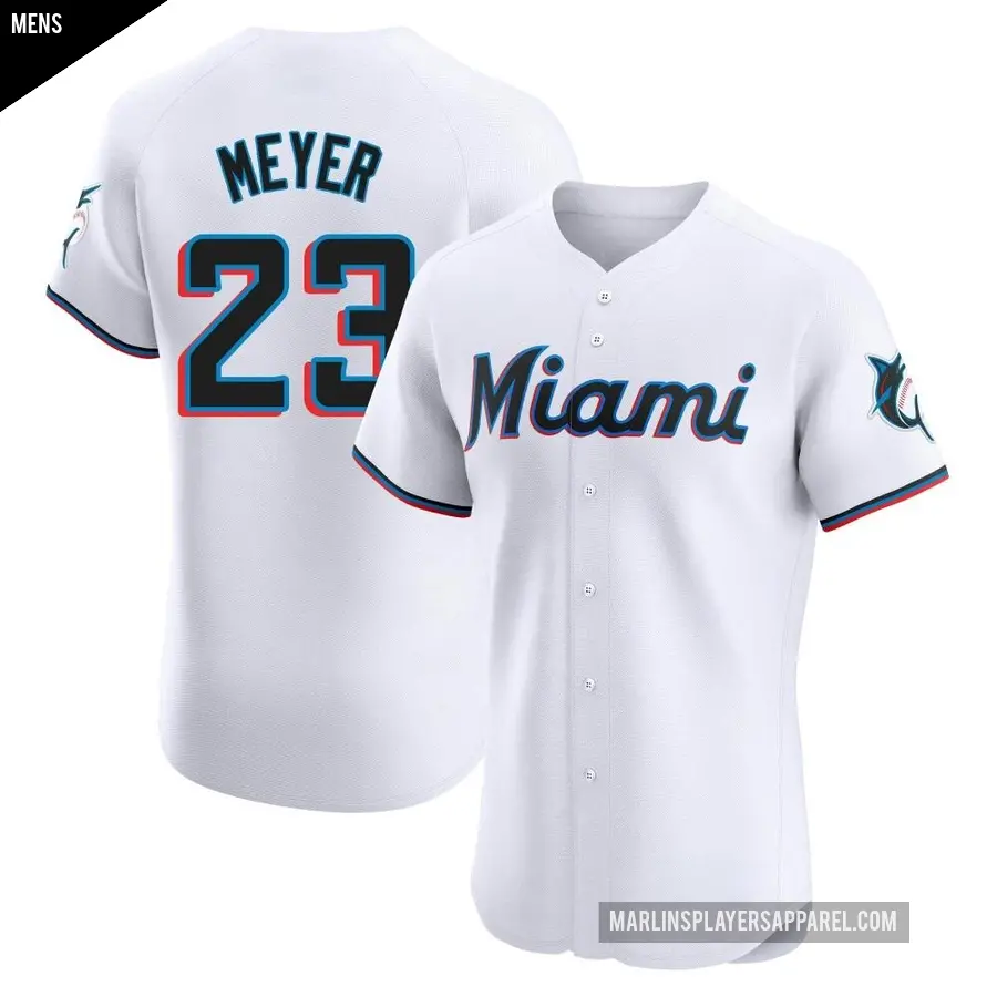 Men's Miami Marlins ＃23 Max Meyer Elite White Home Jersey