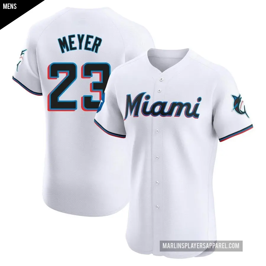 Men's Miami Marlins ＃23 Max Meyer Elite White Home Patch Jersey