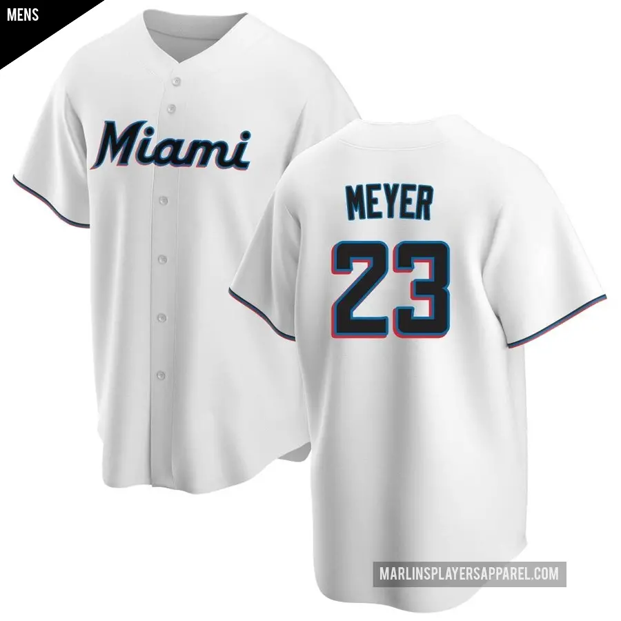 Men's Miami Marlins ＃23 Max Meyer Replica White Home Jersey
