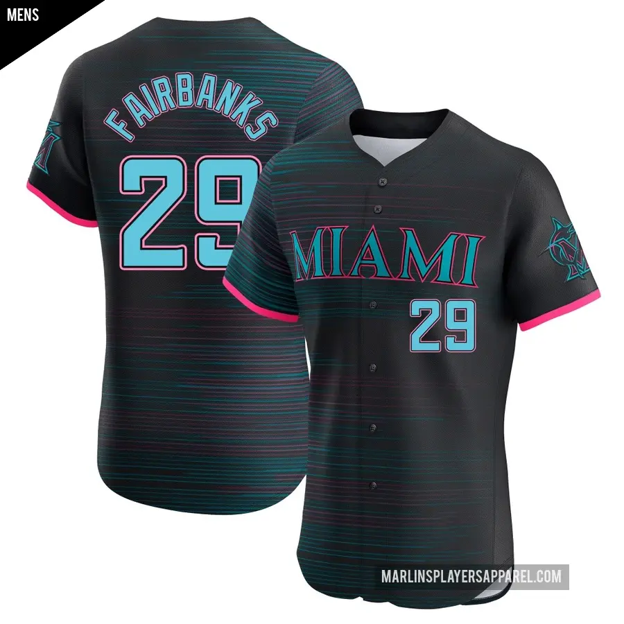Men's Miami Marlins ＃29 Pete Fairbanks Elite Black 2025 City Connect Jersey
