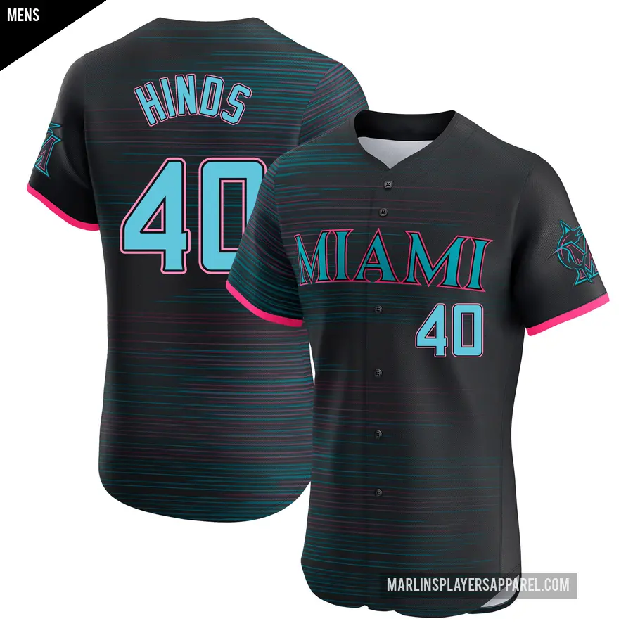 Men's Miami Marlins ＃40 Rece Hinds Elite Black 2025 City Connect Jersey
