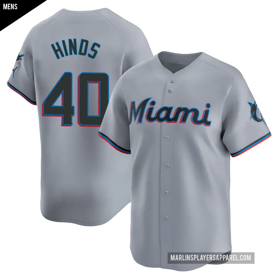 Men's Miami Marlins ＃40 Rece Hinds Limited Gray Road Jersey