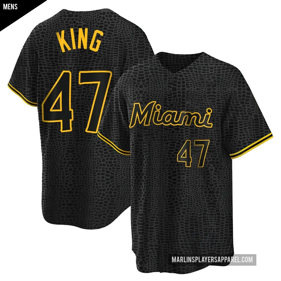 Men's Miami Marlins ＃47 John King Replica Black Snake Skin City Jersey