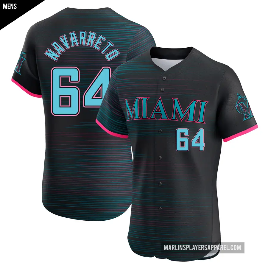 Men's Miami Marlins ＃64 Brian Navarreto Elite Black 2025 City Connect Jersey