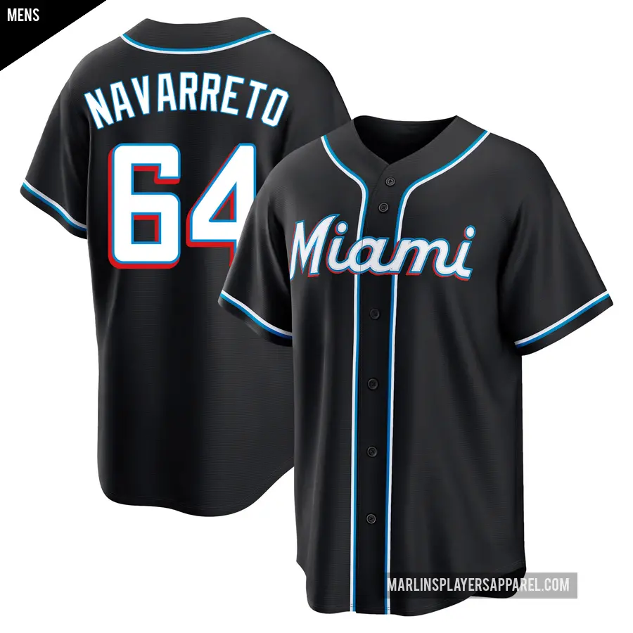 Men's Miami Marlins ＃64 Brian Navarreto Replica Black Fashion Out Jersey