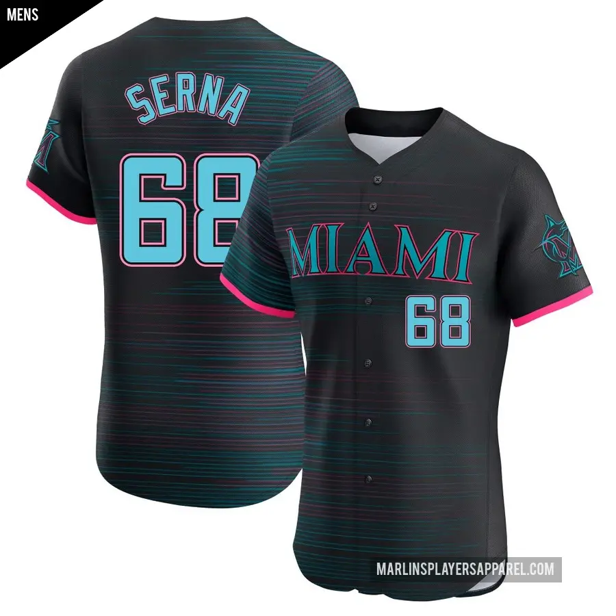Men's Miami Marlins ＃68 Jared Serna Elite Black 2025 City Connect Jersey