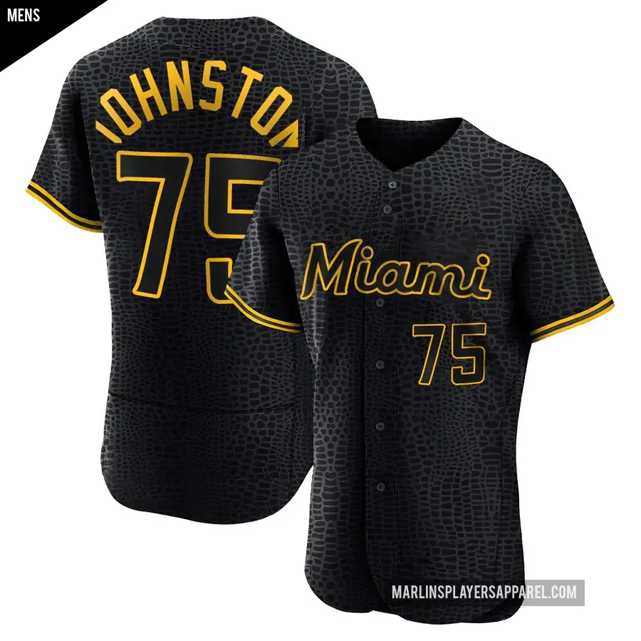 Men's Miami Marlins ＃75 Troy Johnston Authentic Black Snake Skin City Jersey