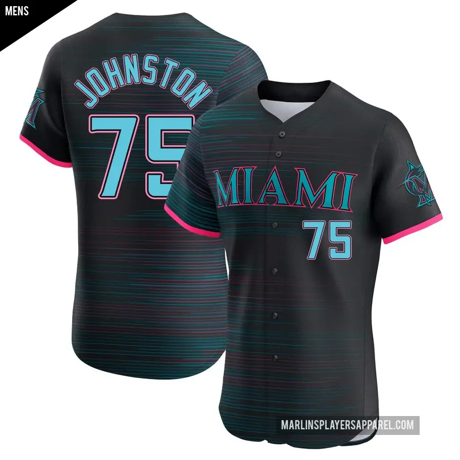 Men's Miami Marlins ＃75 Troy Johnston Elite Black 2025 City Connect Jersey