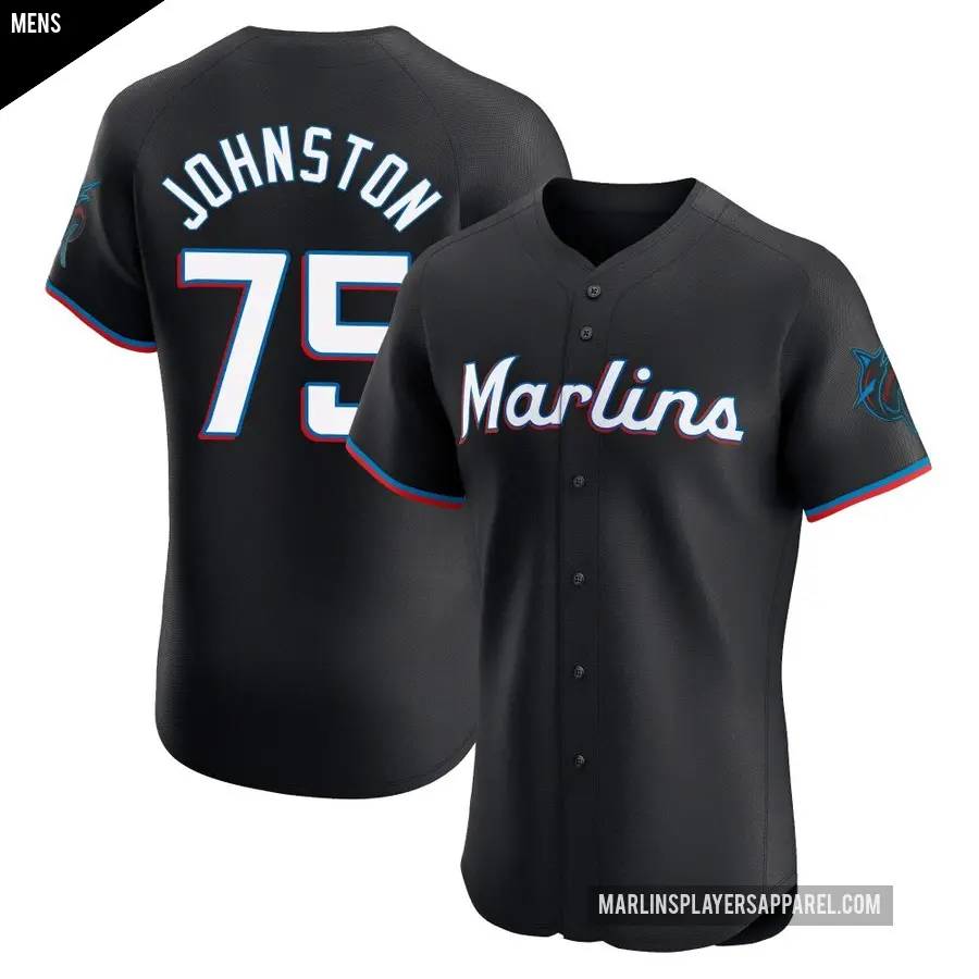 Men's Miami Marlins ＃75 Troy Johnston Elite Black Alternate Vapor Premier Jersey