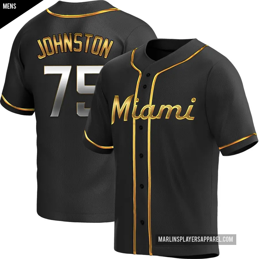 Men's Miami Marlins ＃75 Troy Johnston Replica Gold Black en Alternate Jersey