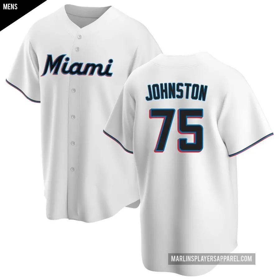 Men's Miami Marlins ＃75 Troy Johnston Replica White Home Jersey