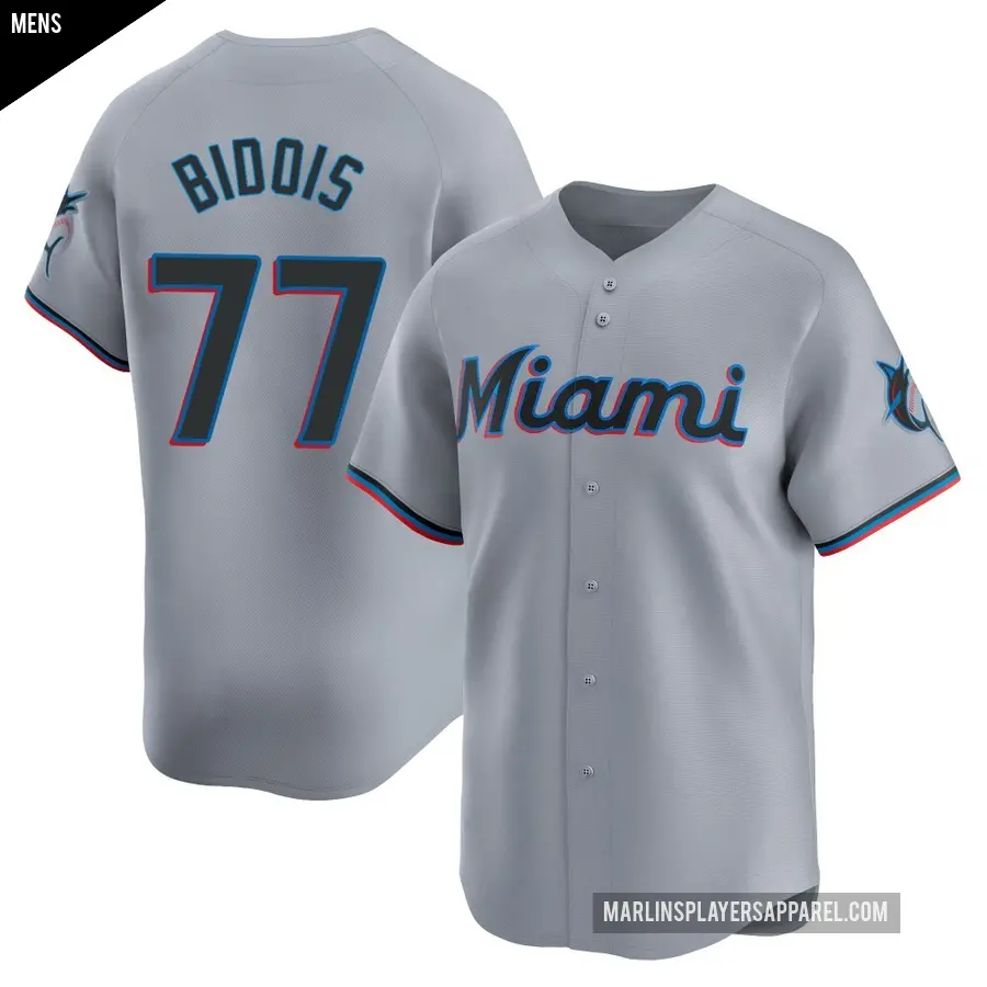 Men's Miami Marlins ＃77 Brandan Bidois Limited Gray Road Jersey