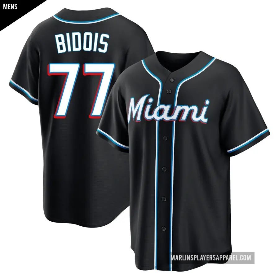 Men's Miami Marlins ＃77 Brandan Bidois Replica Black Fashion Out Jersey