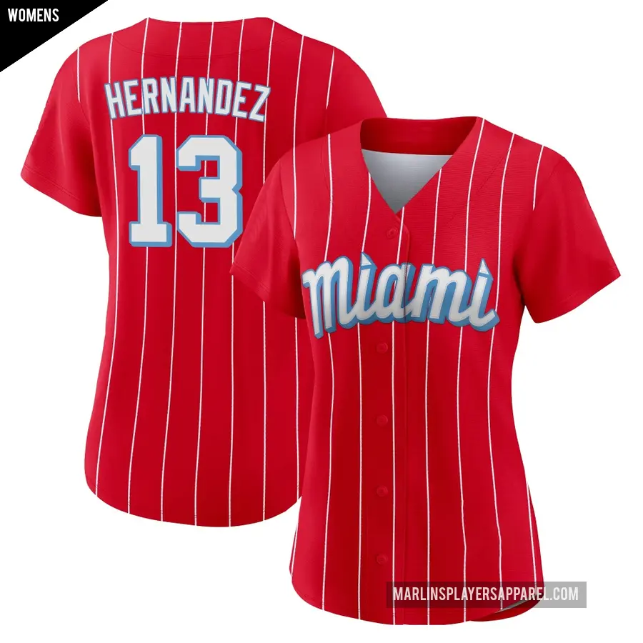 Women's Miami Marlins ＃13 Heriberto Hernandez Authentic Red 2021 City Connect Jersey