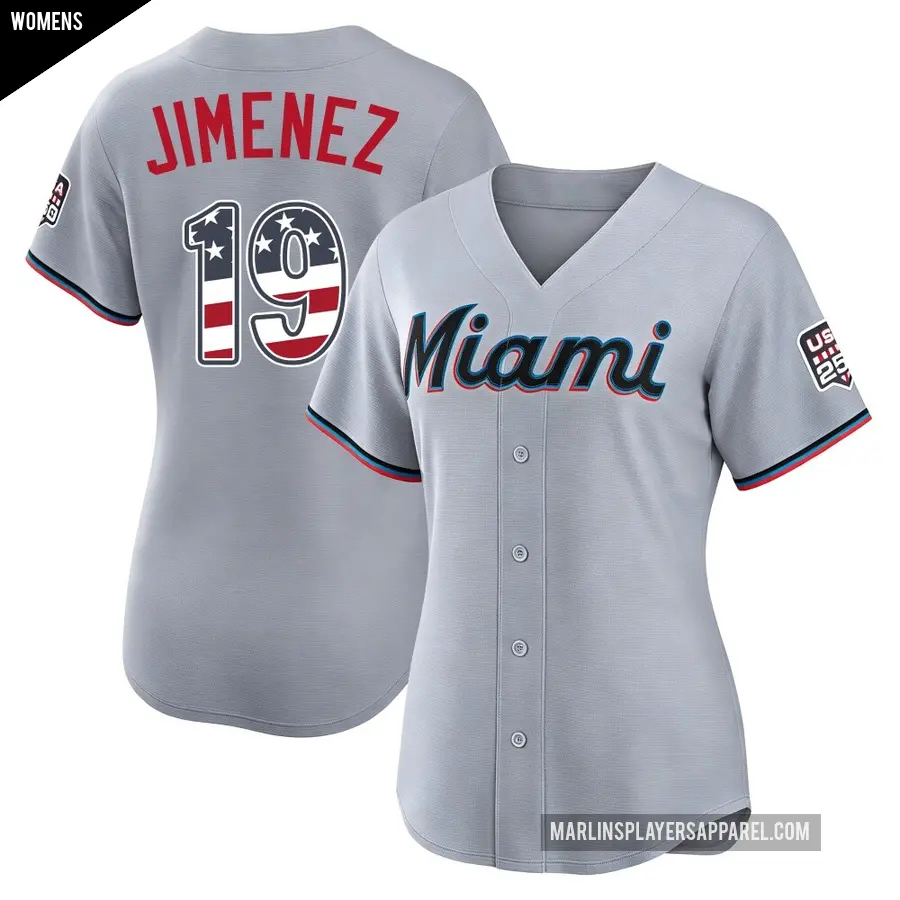 Women's Miami Marlins ＃19 Leo Jimenez Limited Gray USA 250 Fourth Of July Road Stadium Jersey
