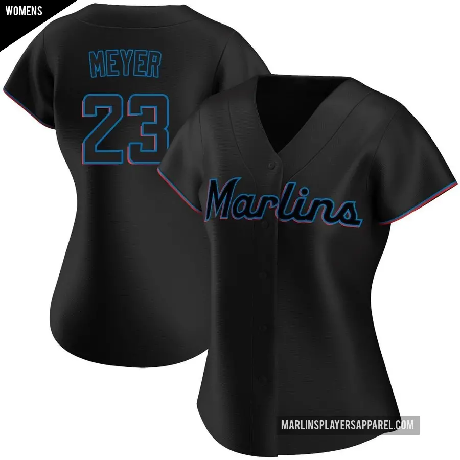 Women's Miami Marlins ＃23 Max Meyer Authentic Black Alternate Jersey