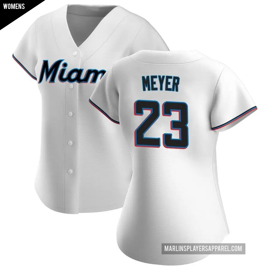 Women's Miami Marlins ＃23 Max Meyer Authentic White Home Jersey