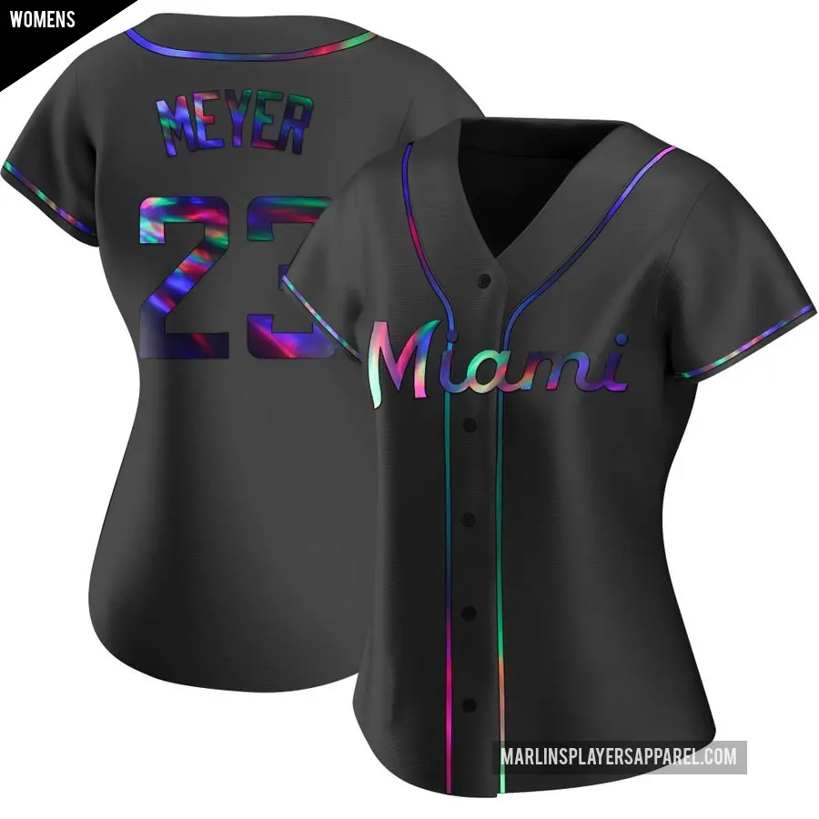 Women's Miami Marlins ＃23 Max Meyer Replica Black Holographic Alternate Jersey