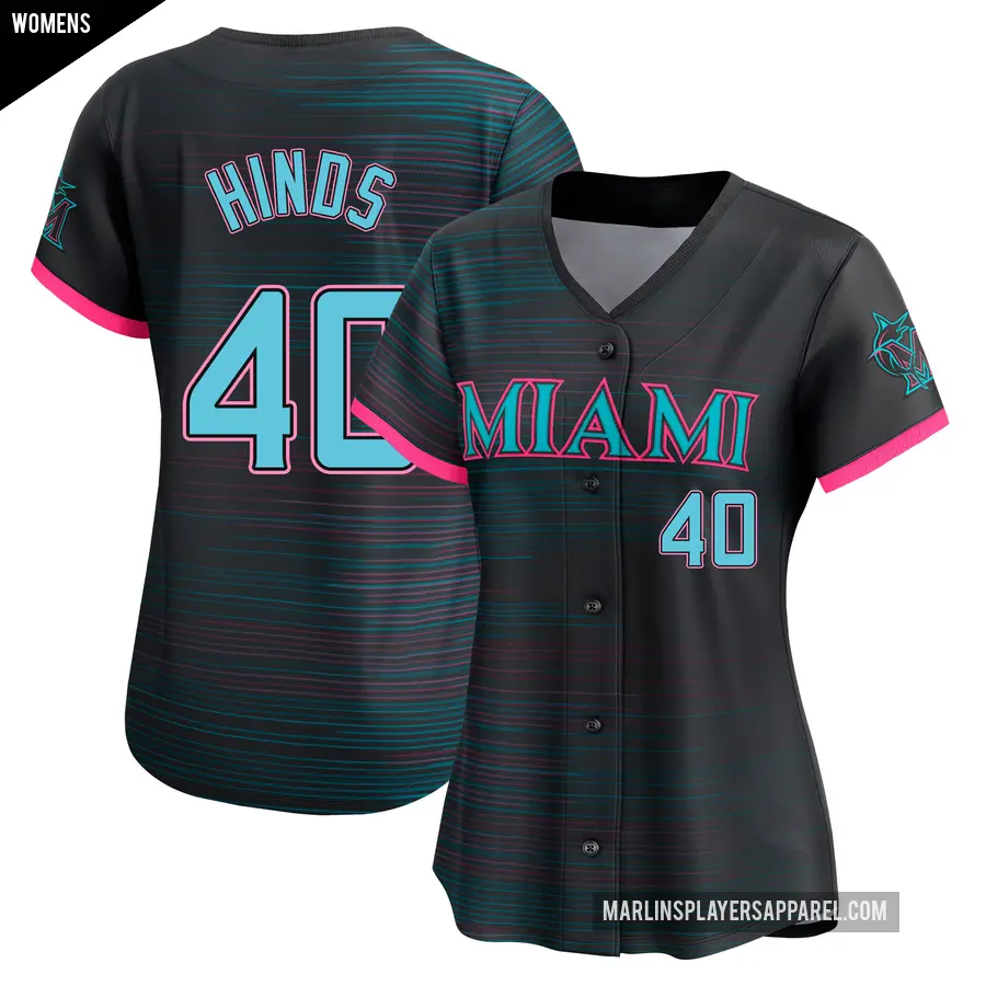 Women's Miami Marlins ＃40 Rece Hinds Limited Black 2025 City Connect Jersey
