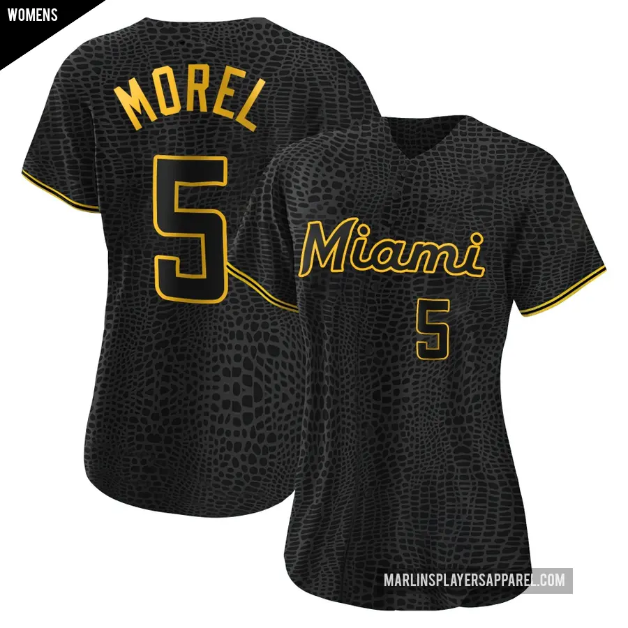 Women's Miami Marlins ＃5 Christopher Morel Authentic Black Snake Skin City Jersey