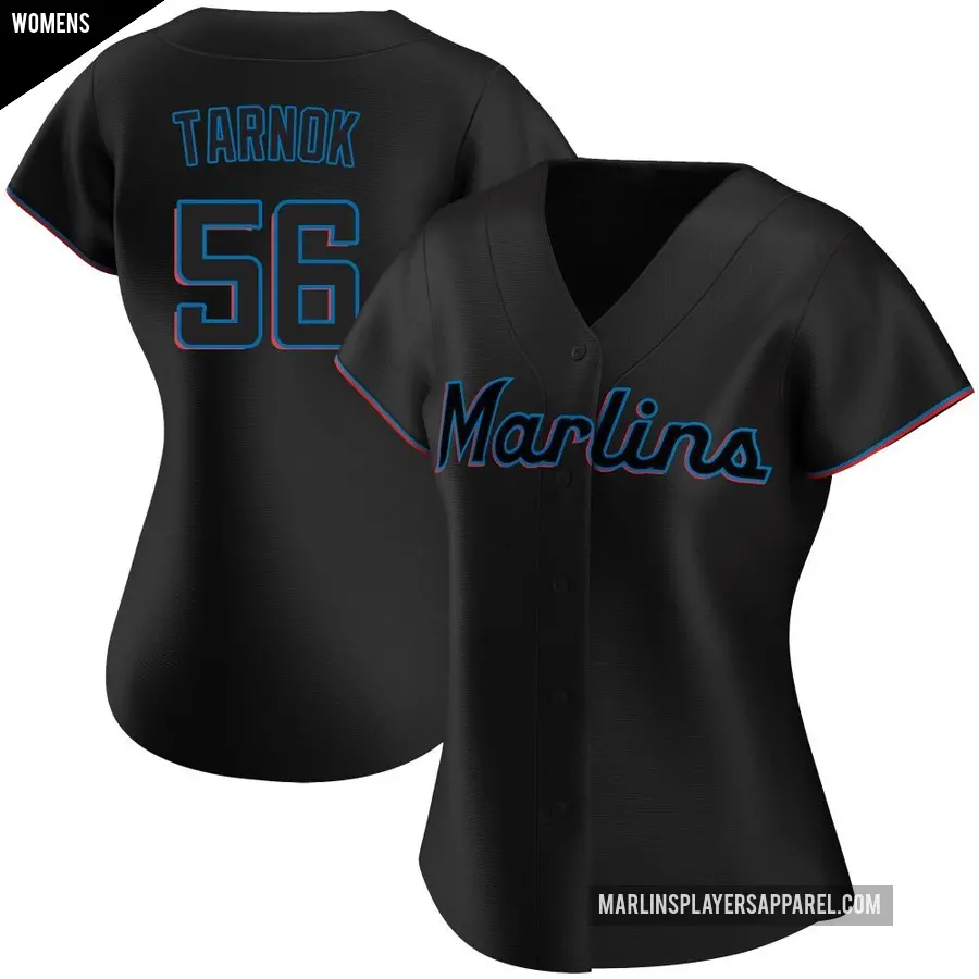 Women's Miami Marlins ＃56 Freddy Tarnok Authentic Black Alternate Jersey