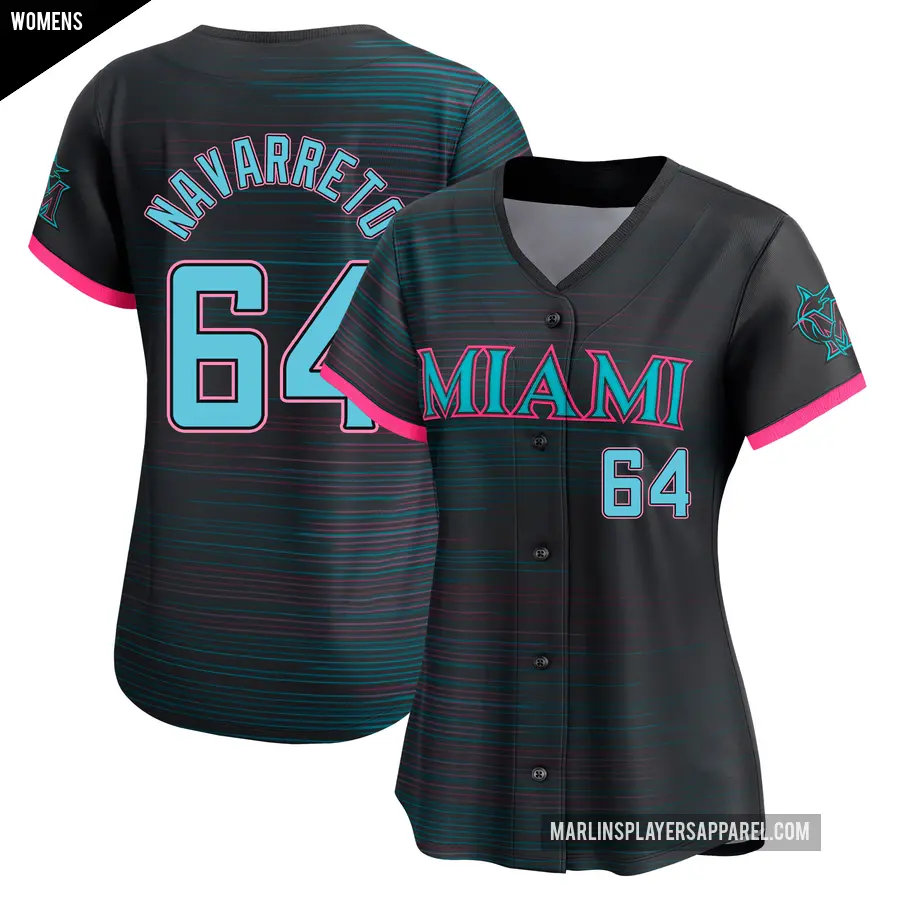 Women's Miami Marlins ＃64 Brian Navarreto Limited Black 2025 City Connect Jersey