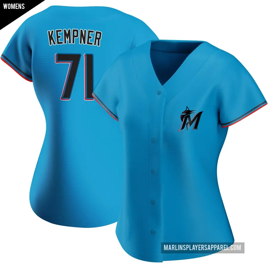 Women's Miami Marlins ＃71 William Kempner Authentic Blue Alternate Jersey