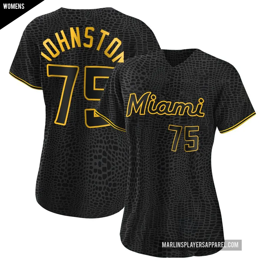 Women's Miami Marlins ＃75 Troy Johnston Authentic Black Snake Skin City Jersey