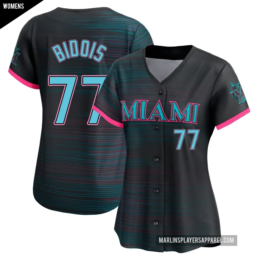Women's Miami Marlins ＃77 Brandan Bidois Limited Black 2025 City Connect Jersey