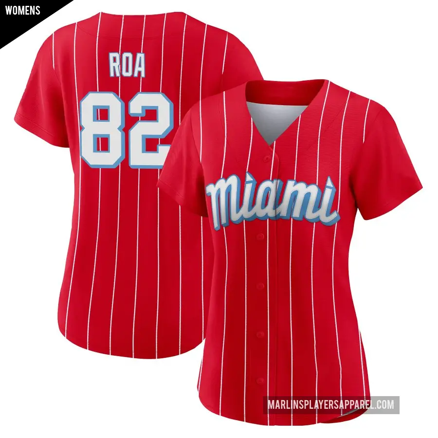 Women's Miami Marlins ＃82 Christian Roa Authentic Red 2021 City Connect Jersey