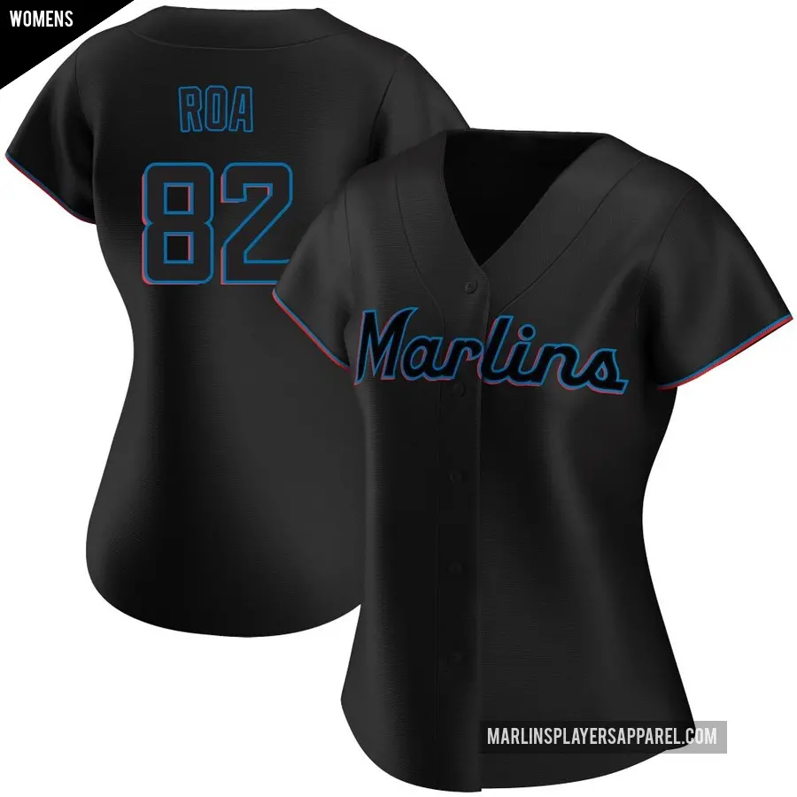 Women's Miami Marlins ＃82 Christian Roa Replica Black Alternate Jersey