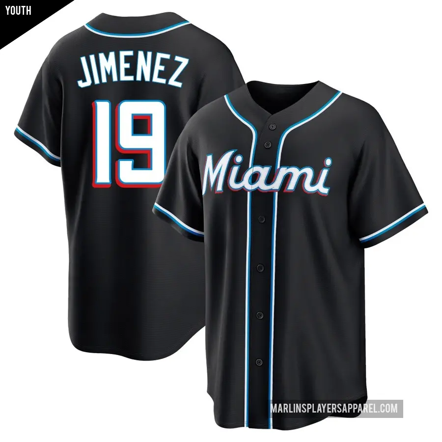 Youth Miami Marlins ＃19 Leo Jimenez Replica Black Fashion Out Jersey