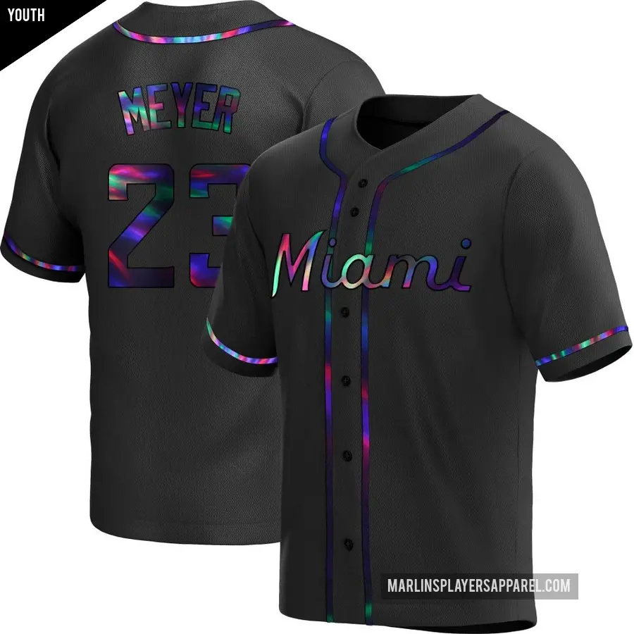 Youth Miami Marlins ＃23 Max Meyer Replica Black Holographic Alternate Jersey
