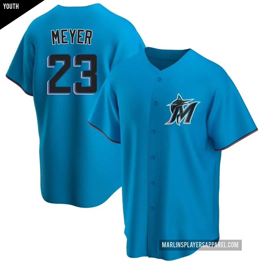 Youth Miami Marlins ＃23 Max Meyer Replica Blue Alternate Jersey