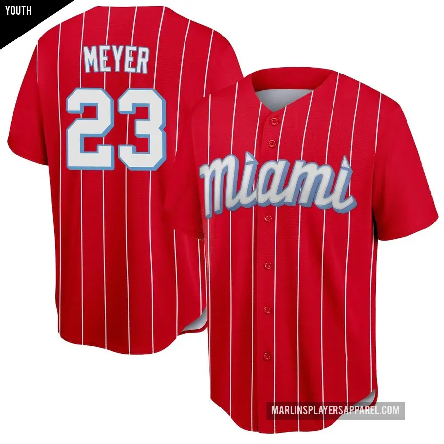 Youth Miami Marlins ＃23 Max Meyer Replica Red 2021 City Connect Jersey