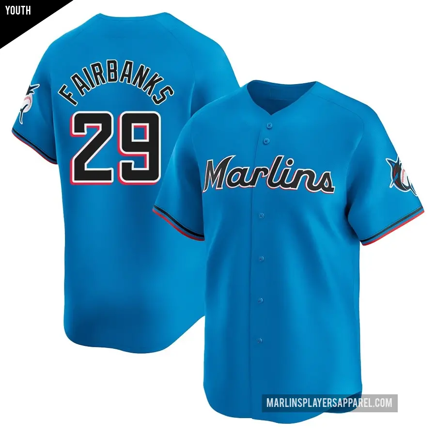 Youth Miami Marlins ＃29 Pete Fairbanks Limited Blue Alternate Jersey