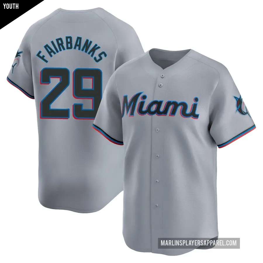 Youth Miami Marlins ＃29 Pete Fairbanks Limited Gray Road Jersey