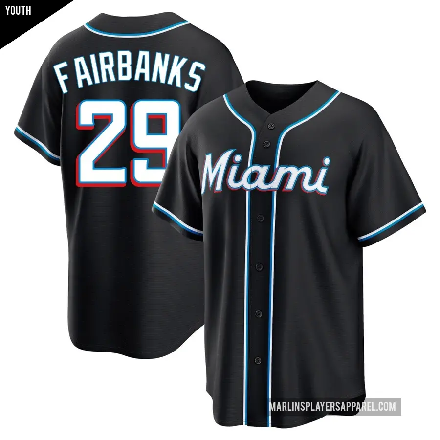Youth Miami Marlins ＃29 Pete Fairbanks Replica Black Fashion Out Jersey