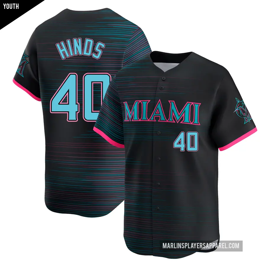 Youth Miami Marlins ＃40 Rece Hinds Limited Black 2025 City Connect Jersey