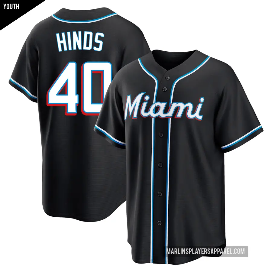 Youth Miami Marlins ＃40 Rece Hinds Replica Black Fashion Out Jersey