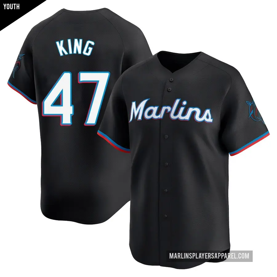 Youth Miami Marlins ＃47 John King Limited Black Alternate Jersey