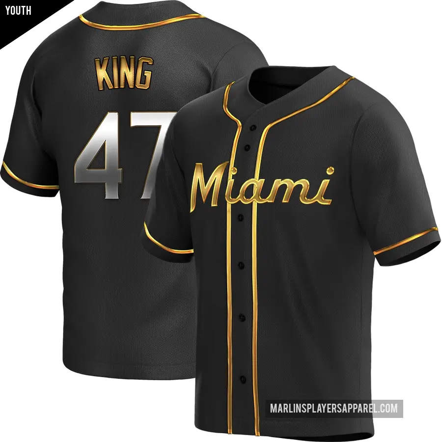 Youth Miami Marlins ＃47 John King Replica Gold Black en Alternate Jersey