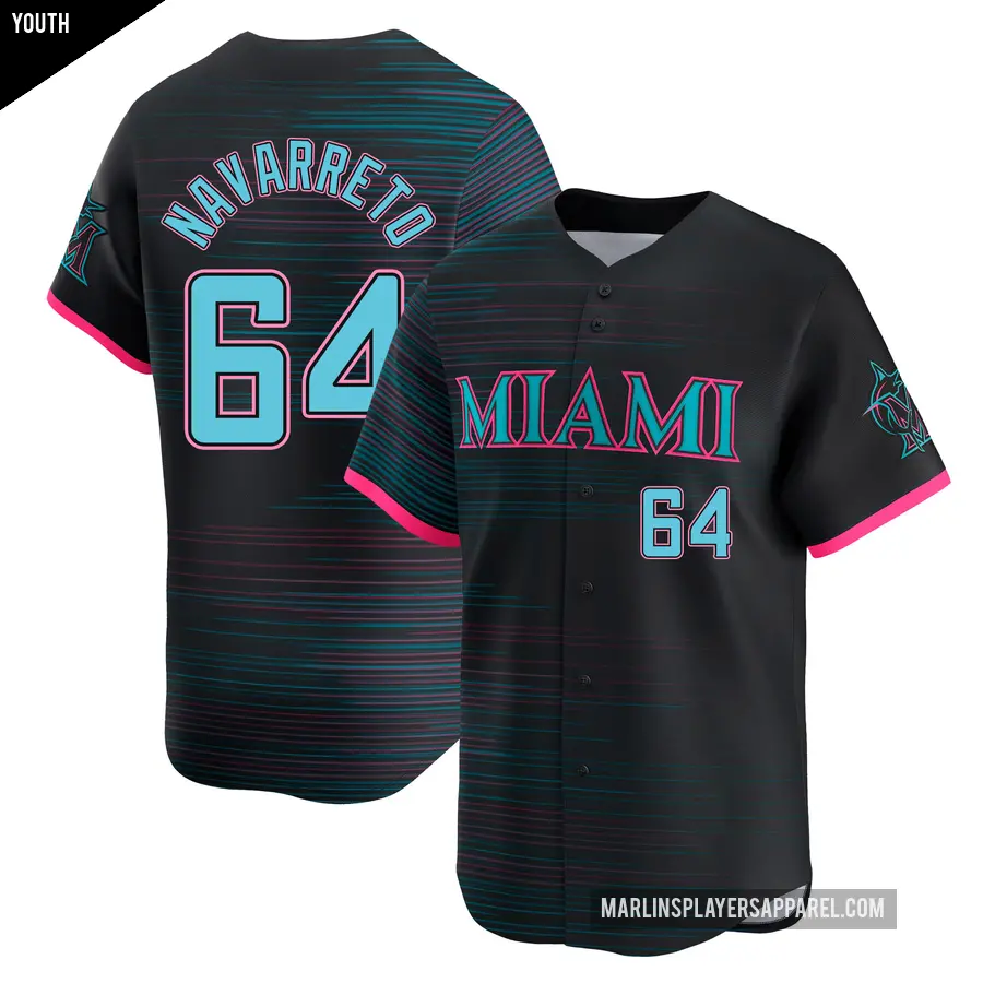 Youth Miami Marlins ＃64 Brian Navarreto Limited Black 2025 City Connect Jersey