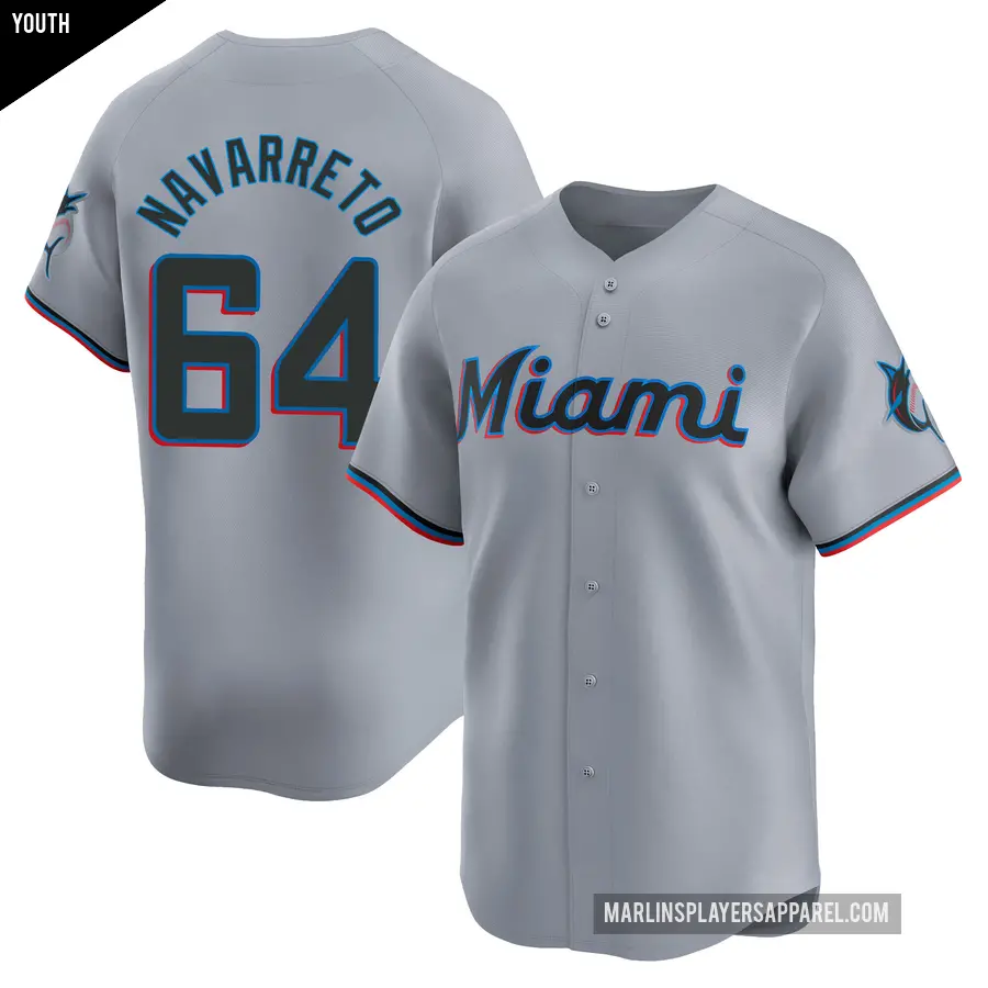 Youth Miami Marlins ＃64 Brian Navarreto Limited Gray Road Jersey