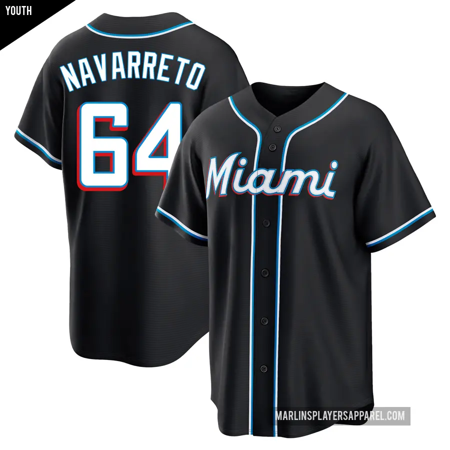 Youth Miami Marlins ＃64 Brian Navarreto Replica Black Fashion Out Jersey