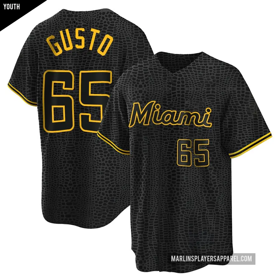 Youth Miami Marlins ＃65 Ryan Gusto Replica Black Snake Skin City Jersey